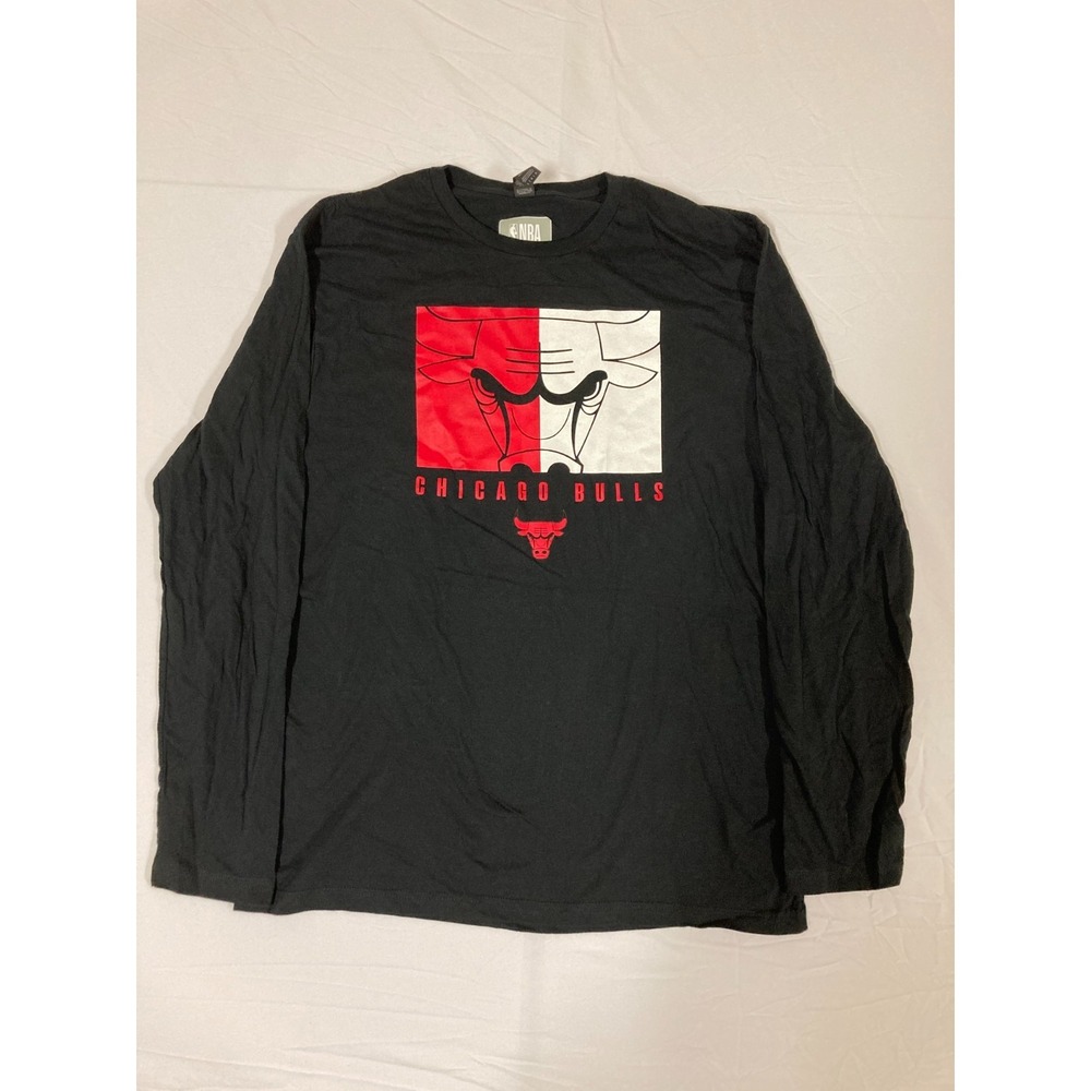 Chicago Bulls Long Sleeve T-Shirt Black NBA Basketball Sports Men's Size Large